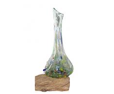 SAWA Glas-Karaffe/Vase Blumenvase individuell auf Wurzelholz spezielles Deko Glas mit Holz Höhe mit Holz ca. 33 cm