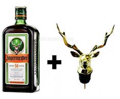 Jägermeister Kräuterlikör 0,7l 700ml (35% Vol) + Hirschkopf Ausgießer Flaschenausgießer aus Metall in gold- [Enthält Sulfite]