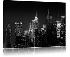 Dark New York von oben schwarz weiß, Bild auf Leinwand, XXL riesige Bilder fertig gerahmt mit Keilrahmen, Kunstdruck auf Wandbild mit Rahmen, günstiger als Gemälde oder Ölbild, kein Poster oder Plakat, Format:80x60 cm