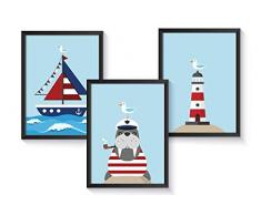 Kinderzimmer Poster maritim - A4 Kunstdruck Kinderzimmer - Kinderposter Set - ohne Bilderrahmen