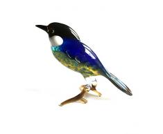 Blaumeise Stehend - Figur aus Glas Blau Gelb - Vogel Deko Meise Kohlmeise
