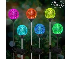 Solarleuchte Gartenleuchte LED 6er Glaskugel Set,OxyLED Solar Globe Licht Stakes, farbveränderliche LED-Gartenbeleuchtung für Außen, Garten, Balkon, Terrasse, Rasen, Wege