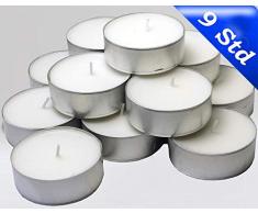 Hillfield® 96 Maxi Teelichter 9 Std. Brenndauer i. Alubecher, Maxilicht, Jumbo Teelichter, ohne Duft, Kerzen, Teelicht, Aluminiumhülle, Gastronomie Qualität, Weiß, mit RAL - Gütezeichen