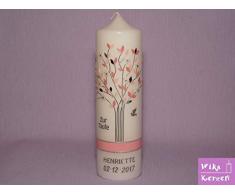Taufkerze Kommunionkerze Lebensbaum Rosa Mädchen mit Name und Datum 25x7cm Taufe Kerze, 100% Handmade jede einzelne Motiv wird in Handarbeit angefertigt