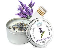 Creative Home Lavendel Soja-Wachs Duft-Kerzen | 45 Stunden Brenndauer | 100% Vegan in Dose | 180 ml Bio Aromatische Öle | Handgemacht | Perfekt als Entspannungs Deko oder Geschenk