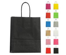 Papiertragetaschen Papiertaschen einfarbig 18 + 8 x 22 cm gedrehte Papierkordeln (schwarz, 100)