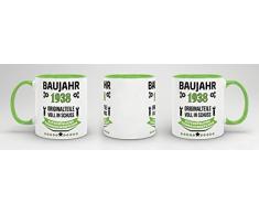 Geburtstags-Tasse Baujahr 1938 Innen & Henkel Hellgrün / Kaffee-Tasse / Mug / Cup / Becher / Lustig / Witzig / Fun / Geschenk-Idee / Geburts-Jahr / Scherz-Artikel / Geburtstags-Geschenk / Beste Qualität - 25 Jahre Erfahrung