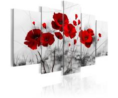 murando - Bilder Blumen 200x100 cm Vlies Leinwandbild 5 TLG Kunstdruck modern Wandbilder XXL Wanddekoration Design Wand Bild - Mohnblumen rot grau wie gemalt 0107-5
