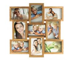 levandeo Holz Bilderrahmen Collage B x H: 45x45cm hochwertig verarbeitet 9 Fotos 10x15cm Glasscheiben Farbe Eiche Natur Fotogalerie Fotocollage Bildergalerie Fotorahmen