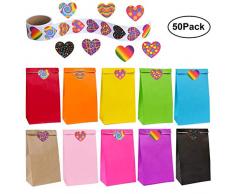 flintronic Papiertüten Geschenkverpackung, 50 Tüten Eschenktüten, Papiertüten, Gastgeschenke Tüten, Mitgebseltüten, Guten Geschenktüten Set mit Papieraufkleber