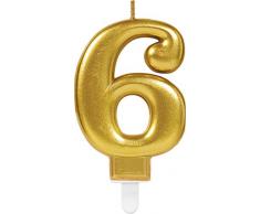 Carpeta Zahlenkerze * Zahl 6 * in Gold mit Steckfuß | ca. 10cm x 6cm groß | Deko Goldene Hochzeit Jubiläum Geburtstagskerze Kerze Geburtstag