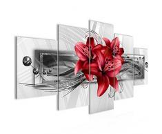 Bilder Blumen Lilien Wandbild 200 x 100 cm Vlies - Leinwand Bild XXL Format Wandbilder Wohnzimmer Wohnung Deko Kunstdrucke Rot 5 Teilig - MADE IN GERMANY - Fertig zum Aufhängen 008751c