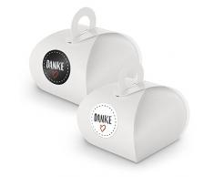 itenga SET 24x Geschenkschachtel mit Griff + Sticker Gastgeschenk (SET DANKE (Motiv22), Weiß)