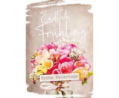 Osterkarte von KE - Frohe Ostern Karte - Ostergrußkarte - Grußkarte - Mit Glitzer - Format 17,0 x 11,5 cm - Klappkarte inkl. Umschlag - Motiv: Frühling
