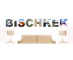 INDIGOS UG - Wandtattoo Wandsticker Wandaufkleber Aufkleber - W1081 Mehrfarbige Wandschrift mit Sehenswürdigkeiten und Stadtnamen Stadt Bischkek 80x10