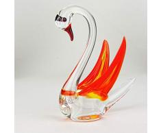 Schwan aus Glas kristall/mit roten Flügeln, Glastier, Glasfigur, Lauscha, Handarbeit