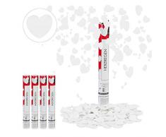 Relaxdays 5 x Party Popper mit Herzen, 6-8 m Effekthöhe, Hochzeit & Verlobung, Papierkonfetti, Konfettikanone 40 cm, weiß