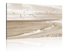 Wandbild Strand Kunstdruck Ozean Bild auf Leinwand Landschaft Leinwandbild - 80x45 cm 1-Teilig: Sepia