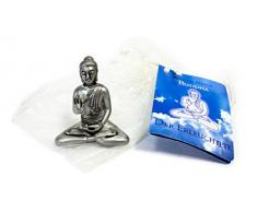 TEMPELWELT Deko Figur Buddha Figur Zinnfigur Buddha Gautama sitzend, Höhe 5 cm Statue kleine Figur aus Zinn im Organza Beutel, asiatische Gottheit