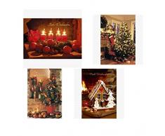 DeCoArt... Set 4 Weihnachtskarten mit Umschlag Lebkuchenhaus, Weihnachtsbaum, Kerzen, Weihnachtsstern