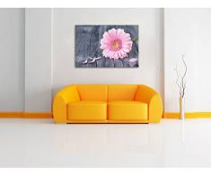 pinke Gerbera auf rustikalem Boden, Format: 100x70 auf Leinwand, XXL riesige Bilder fertig gerahmt mit Keilrahmen, Kunstdruck auf Wandbild mit Rahmen, günstiger als Gemälde oder Ölbild, kein Poster oder Plakat