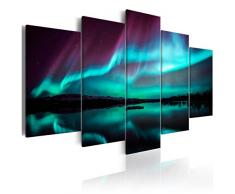 decomonkey Bilder Polarlicht 200x100 cm 5 Teilig Leinwandbilder Bild auf Leinwand Wandbild Kunstdruck Wanddeko Wand Wohnzimmer Wanddekoration Deko Landschaft Nordlicht schwarz blau türkis