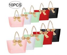 10pcs Geschenktüten - Geschenkbeutel aus Papier mit Bogen Band, Elegant papiertüten für Geburtstag, Hochzeit, Abschluss-Feier, DIY geschenktüten