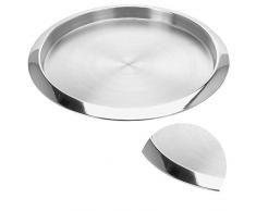 DRULINE Dekotablett Dekoteller Tablett Rund Serviertablett zur Dekoration aus Edelstahl | L x B x H 35 x 35 x 2.5 cm | Silber