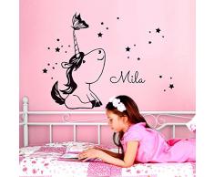 ilka parey wandtattoo-welt® Wandtattoo Einhorn mit Sternen Schmetterling und Wunschnamen Wandaufkleber Wandbild Wandsticker Aufkleber Sticker M2089 - ausgewählte Farbe: *weiß* ausgewählte Größe: *XL - 87cm briet x 70cm hoch*