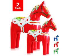 Yundxi Paar Holz Schweden Pferd Dalapferd Figur Dekofigur Deko Figuren Statue Tierfiguren Ornamente