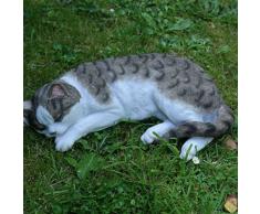 Figur schlafende Katze Kater Katzen Mieze Tier Tierfigur Dekofigur Graubraun Weiß Gestreift