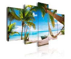 decomonkey Bilder Strand Palmen 200x100 cm 5 Teilig Leinwandbilder Bild auf Leinwand Wandbild Kunstdruck Wanddeko Wand Wohnzimmer Wanddekoration Deko Meer Insel