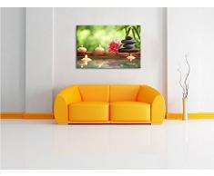 Herrliche Seerose mit Zen Steinen im Tempel Format: 120x80 auf Leinwand, XXL riesige Bilder fertig gerahmt mit Keilrahmen, Kunstdruck auf Wandbild mit Rahmen, günstiger als Gemälde oder Ölbild, kein Poster oder Plakat