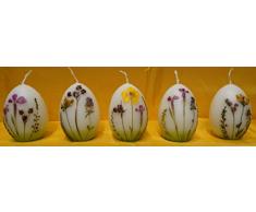 Eikerzen mit echten Blumen, 5 Stk. Handgestaltete Osterkerzen, klein Höhe 6,2 cm