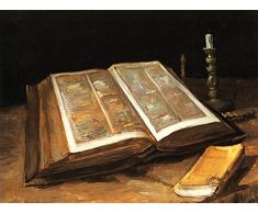 1art1 111360 Vincent Van Gogh - Stilleben Mit Bibel, 1885 Poster Leinwandbild Auf Keilrahmen 40 x 30 cm