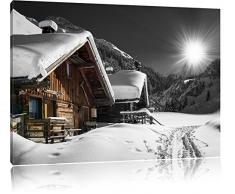wunderschöne verschneite Alpenhütten schwarz/weiß Format: 120x80 auf Leinwand, XXL riesige Bilder fertig gerahmt mit Keilrahmen, Kunstdruck auf Wandbild mit Rahmen, günstiger als Gemälde oder Ölbild, kein Poster oder Plakat