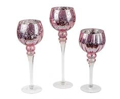 formano 3er Set Glaskelch rosa Silber 30-40 cm Glaswindlicht Teelichthalter Windlicht