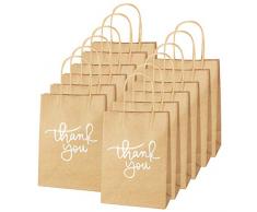 XNX 24 Papiertüten mit Henkel - Kraft Papiertüte mit Danke Schriftart, Für Partys, Geschenk, Brottüten, Papiertragetaschen, Packpapier Tüten Weiß
