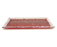 DARO DEKO Weihnachts-Teller L 26 x13cm rot + Silber Rand - 1 Stück