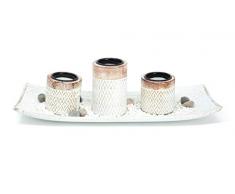 Benera 3er Set Teelichthalter aus Holz in Schale inklusive Dekosteine als Geschenkidee Tischdekoration Aztekenmuster Kerzenhalter Rautendesign