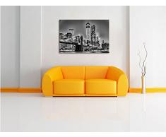Monocrome, New York City, Skyline bei Nacht, Format: 120x80 auf Leinwand, XXL riesige Bilder fertig gerahmt mit Keilrahmen, Kunstdruck auf Wandbild mit Rahmen, günstiger als Gemälde oder Ölbild, kein Poster oder Plakat
