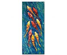 sanjiiNG Druck Chinesische Abstrakte Neun Koi Fisch Lotus Ölgemälde Auf Leinwand Poster Feng Shui Wandkunst Bild Für Wohnzimmer Modernes Dekor 40X100 cm