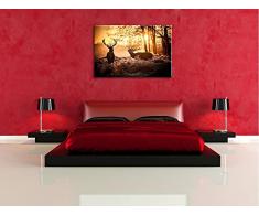 Hirsch Rivalen kämpfen! Zwei Hirsche im Wald bei Sonnenuntergang. Format: 100x40 cm, 120x80 cm, 80x60 cm und 120x50 cm auf Leinwand! Wandbild in tollen warmen Farben! Natur und Tiere. Rotwild und Dammwild Europas. Kein Poster! ...