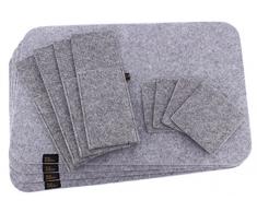 Edles Filz Platzset für 4 Personen, 12-tlg. in graumeliert. Tischset inkl. Platzmatten, Glasuntersetzer und Bestecktaschen, waschbar, Moderne Filz Tischmatten oder Tischunterlagen und Untersetzer als tolles Accessoire für Ihr Esszimmer.