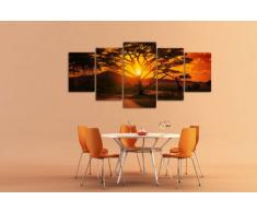 Leinwandbild Afrika Sonnenuntergang LW56 Wandbild, Bild auf Leinwand, 5 Teile, 210 x 100 cm, Kunstdruck Canvas, XXL Bilder, Keilrahmenbild, fertig aufgespannt, Bild, Holzrahmen