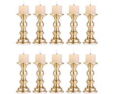 Set aus 10 Gold-Metall-Säulen-Kerzenhaltern, Hochzeit Mittelstücke Kerzenständer Kerzenständer Dekoration Ideal für Hochzeiten, Besondere Anlässe, Partys (Passend für 50mm Dia Kerze 15cm H, 10 Pcs)