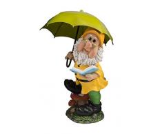 Großer Gartenzwerg mit grünem Schirm und Mütze 38,5 cm bunte Zwerg Figur für Haus und Garten Gnom Schirm Grün