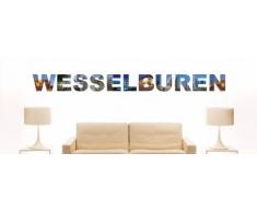 Wandtattoo farbige Wandschrift Städtename Wesselburen mit Sehenswürdigkeiten 96 x 8 cm Länge