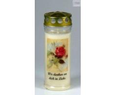 Grablicht-Kerze - Rose Wir denken .. (20/7 cm) - 7 Tage Brenndauer - 3708 – Grabkerze mit Motiv und Spruch - Trauerkerze mit Foto und Spruch