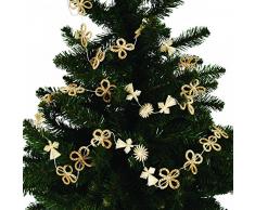 OBC-Kunsthandwerk Tannenbaumschmuck, Christbaum-Girlande aus Strohsternen unsd Schleifen, Natur